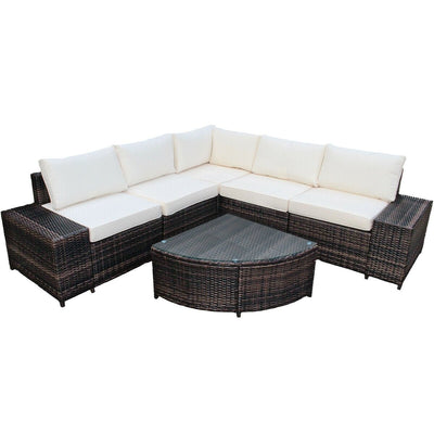 6 Pieces Rattan Furniture Cushioned Sofa Set-White - Relaxacare