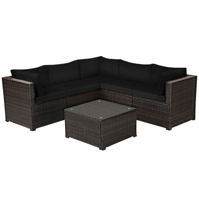 6 Pieces Rattan Patio Sectional Sofa Set with Cushions for 4-5 Person - Relaxacare
