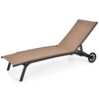 6-Poisition Adjustable Outdoor Chaise Recliner with Wheels-Brown - Relaxacare