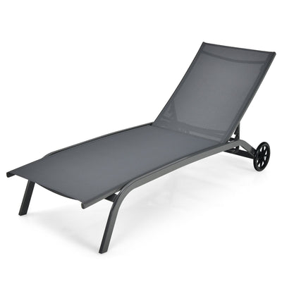 6-Poisition Adjustable Outdoor Chaise Recliner with Wheels-Gray - Relaxacare