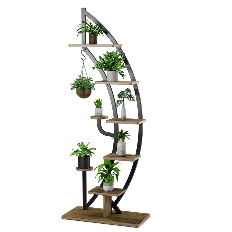 6-Tier 9 Potted Metal Plant Stand Holder Display Shelf with Hook - Relaxacare