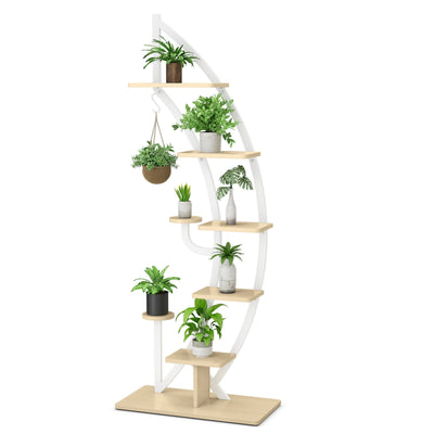 6-Tier 9 Potted Metal Plant Stand Holder Display Shelf with Hook-White - Relaxacare