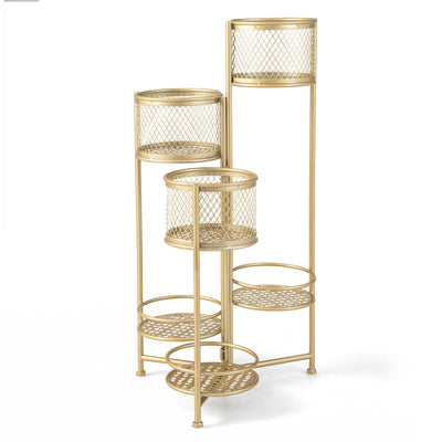 6-Tier Metal Plant Stand with Folding Rotatable Frame for Balcony Garden-Golden - Relaxacare