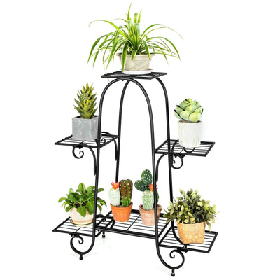 6-Tier Plant Stand with Adjustable Foot Pads-Black - Relaxacare