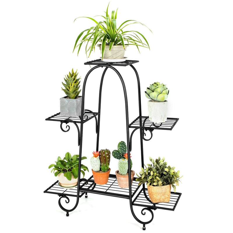 6-Tier Plant Stand with Adjustable Foot Pads-Black - Relaxacare