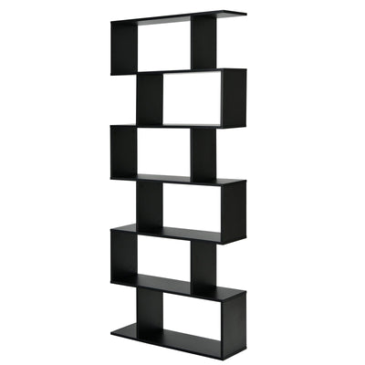 6 Tier S-Shaped Bookshelf Storage Display Bookcase Decor Z-Shelf-Black - Relaxacare