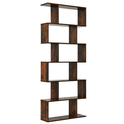6 Tier S-Shaped Bookshelf Storage Display Bookcase Decor Z-Shelf -Coffee - Relaxacare
