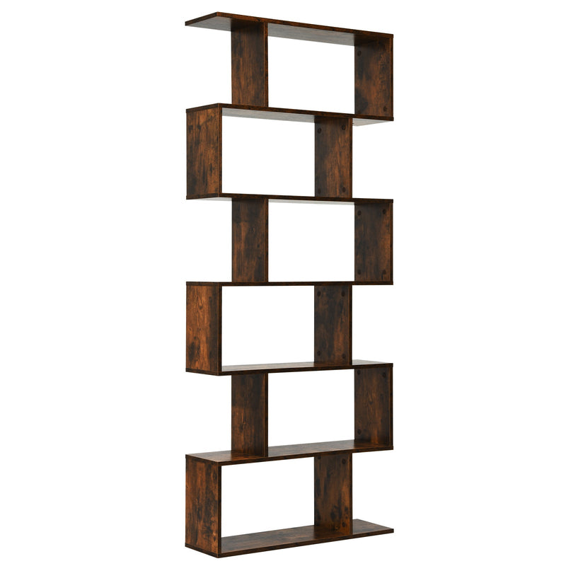 6 Tier S-Shaped Bookshelf Storage Display Bookcase Decor Z-Shelf -Coffee - Relaxacare