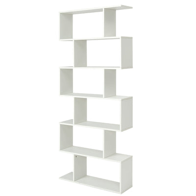 6 Tier S-Shaped Bookshelf Storage Display Bookcase Decor Z-Shelf-White - Relaxacare