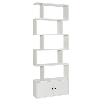 6-Tier S-Shaped Freestanding Bookshelf with Cabinet and Doors - Relaxacare
