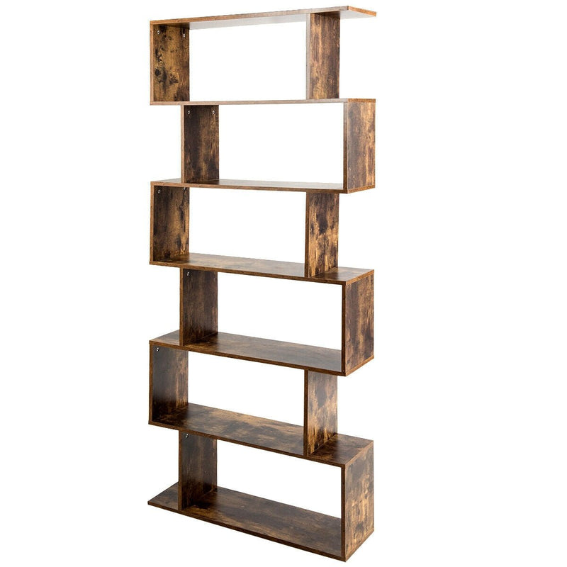 6-Tier S-Shaped Style Storage Bookshelf-Coffee - Relaxacare