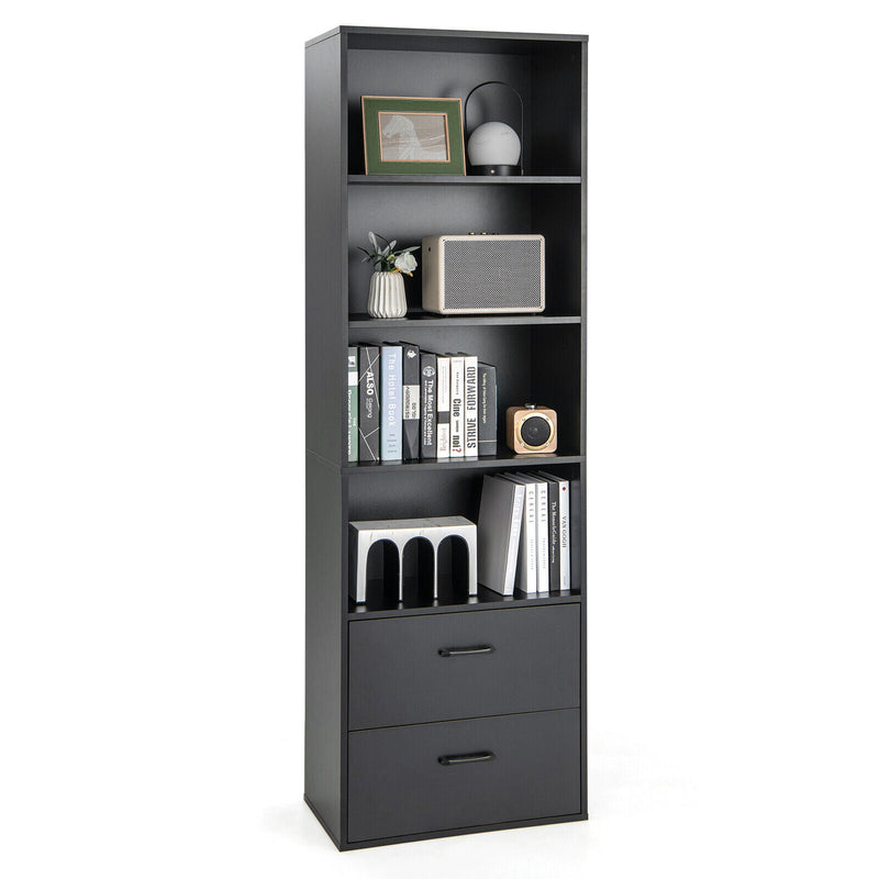 6-Tier Tall Freestanding Bookshelf with 4 Open Shelves and 2 Drawers - Relaxacare