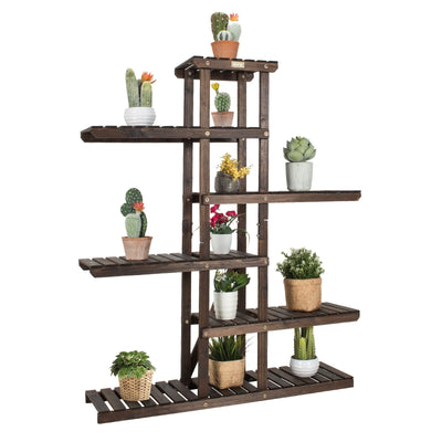 6 Tier Wood Plant Stand with Vertical Shelf Flower Display Rack Holder - Relaxacare