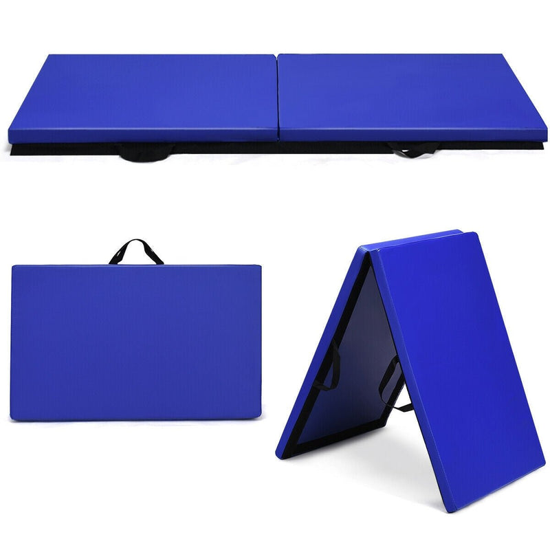 6 x 2 Feet Folding Exercise Aerobics Stretch Yoga Mat with Handle-Blue - Relaxacare