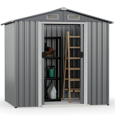 6 x 4 Feet Galvanized Steel Storage Shed with Lockable Sliding Doors - Relaxacare