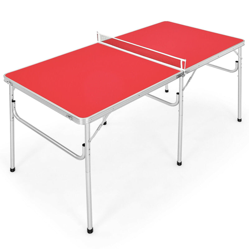 60 Inches Portable Tennis Ping Pong Folding Table with Accessories-Red - Relaxacare