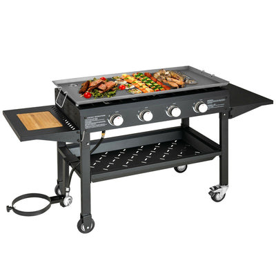 60000BTU 4 Burner Foldable Outdoor Propane Gas Grill with Wheels - Relaxacare