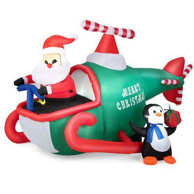 6.2 Feet Christmas Inflatable Santa Claus Driving Helicopter and Penguin Holding Gift - Relaxacare