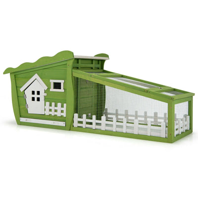 62 Inch Wooden Rabbit Hutch with Pull Out Tray-Green - Relaxacare