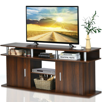 63 Inch TV Entertainment Console Center with 2 Cabinets-Walnut - Relaxacare