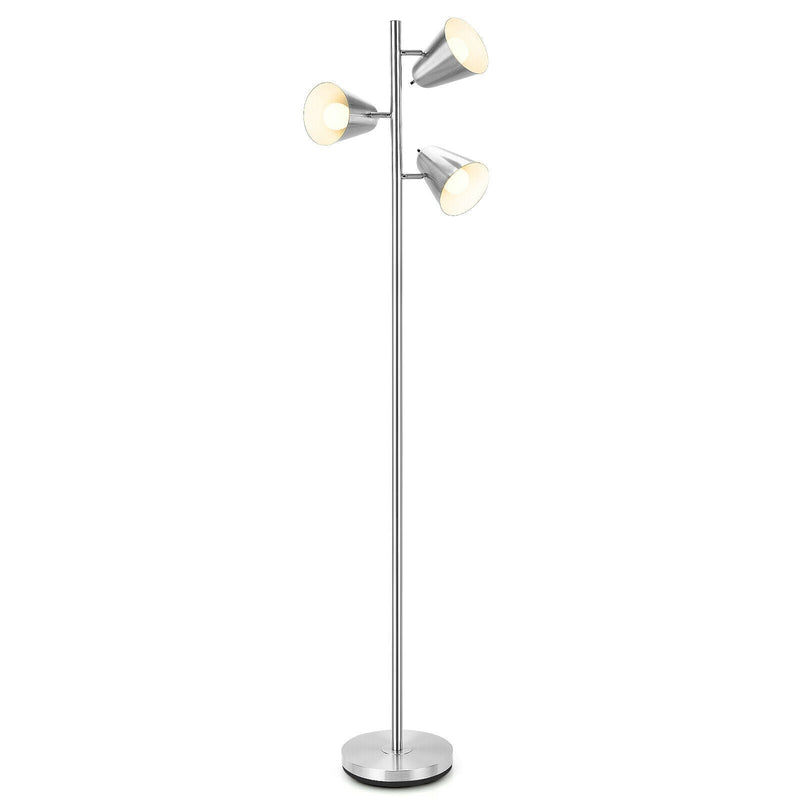 64 Inch 3-Light LED Floor Lamp Reading Light for Living Room Bedroom-Silver - Relaxacare