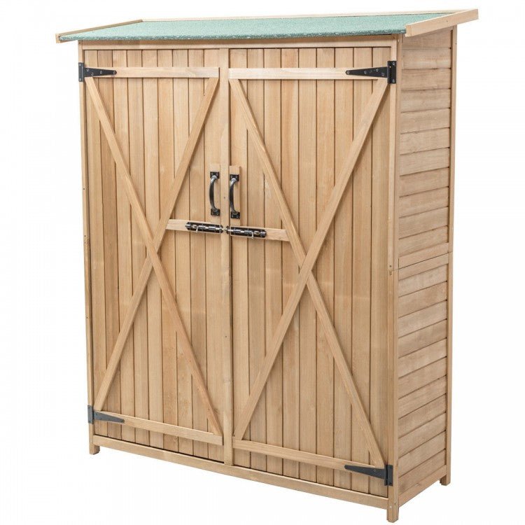 64 Inch Wooden Storage Shed Outdoor Fir Wood Cabinet - Relaxacare