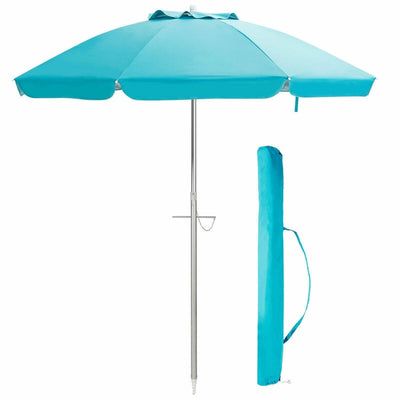 6.5 Feet Beach Umbrella with Sun Shade and Carry Bag without Weight Base-Blue - Relaxacare