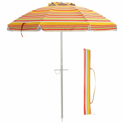 6.5 Feet Beach Umbrella with Sun Shade and Carry Bag without Weight Base-Orange - Relaxacare