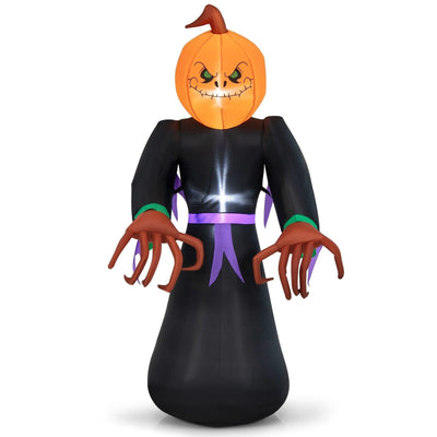 6.5 Feet Inflatable Halloween Warlock with Pumpkin Head Blow-up Pumpkin Reaper - Relaxacare