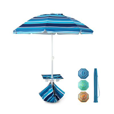 6.5 Feet Patio Beach Umbrella with Cup Holder Table and Sandbag-Blue - Relaxacare