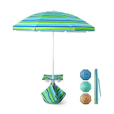 6.5 Feet Patio Beach Umbrella with Cup Holder Table and Sandbag-Green - Relaxacare