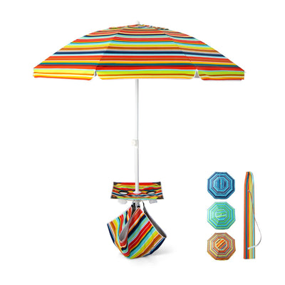 6.5 Feet Patio Beach Umbrella with Cup Holder Table and Sandbag-Orange - Relaxacare