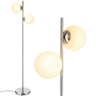 65 Inch LED Floor Lamp with 2 Light Bulbs and Foot Switch-Silver - Relaxacare