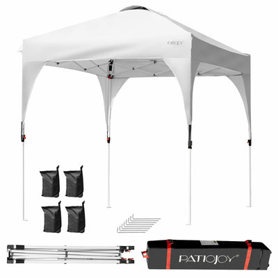 6.6 x 6.6 FT Pop Up Height Adjustable Canopy Tent with Roller Bag-White - Relaxacare