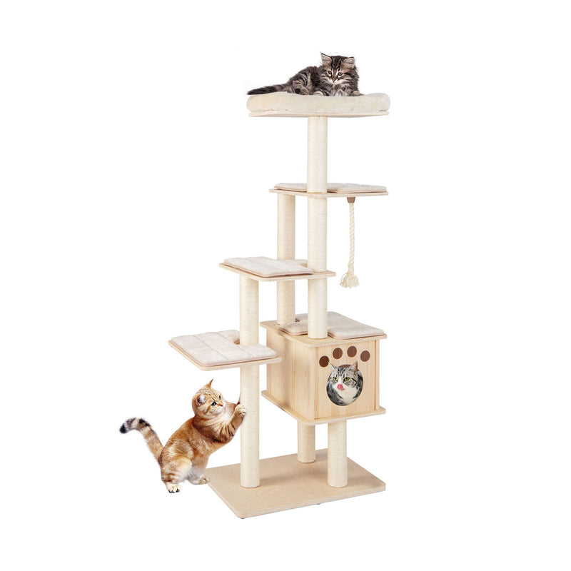 67 Inch Modern Cat Tree Tower with Top Perch and Sisal Rope Scratching Posts - Relaxacare