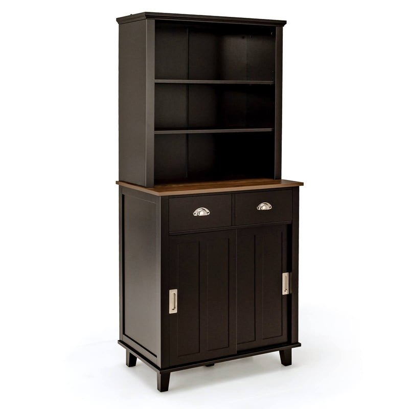 67 inches Freestanding Kitchen Pantry Cabinet with Sliding Doors-Brown - Relaxacare