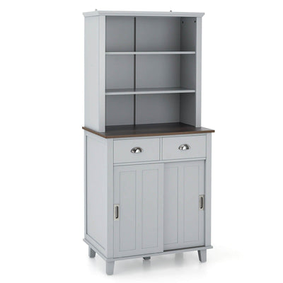 67 inches Freestanding Kitchen Pantry Cabinet with Sliding Doors-Gray - Relaxacare
