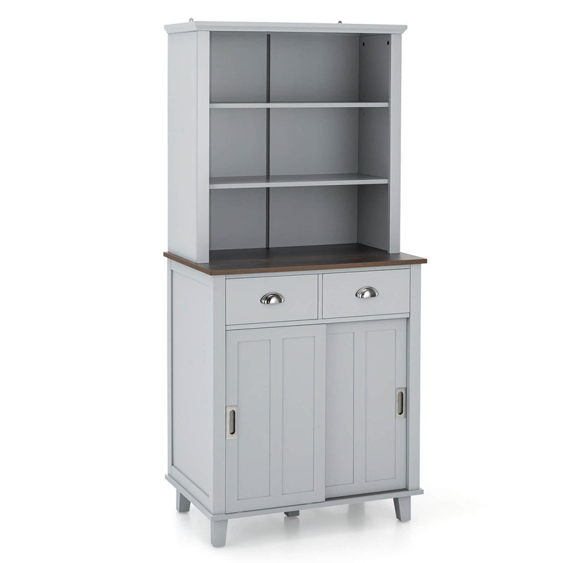 67 inches Freestanding Kitchen Pantry Cabinet with Sliding Doors-Gray - Relaxacare