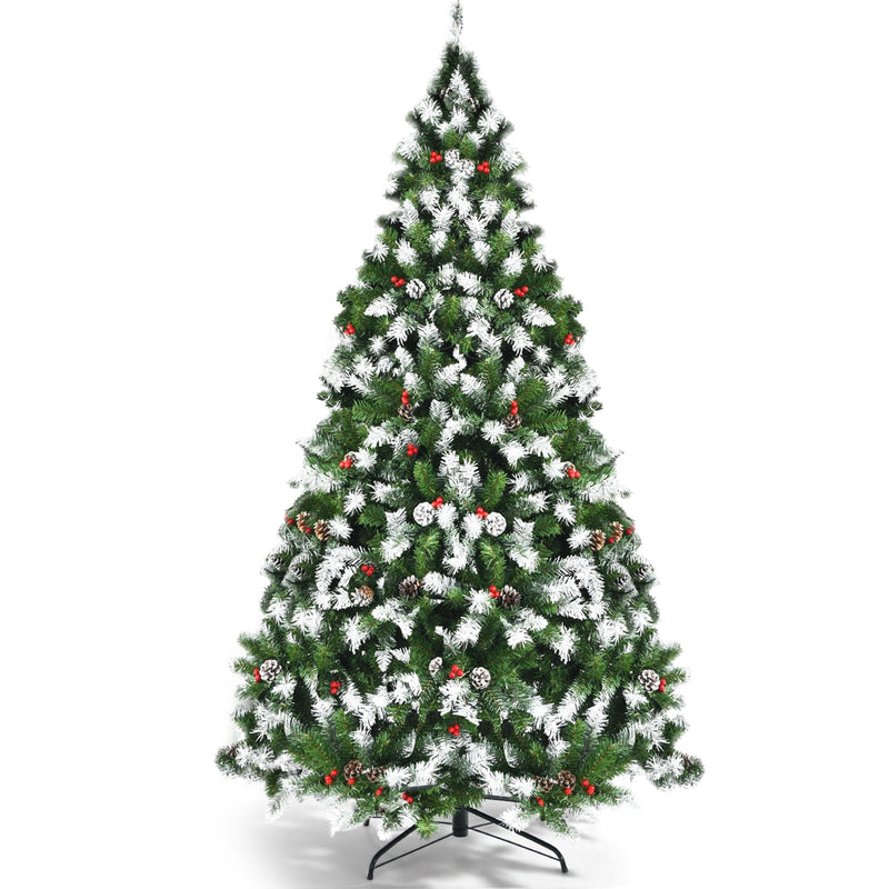 6/7.5/9 Feet Pre-lit Snow Flocked Christmas Tree with Red Berries - Relaxacare