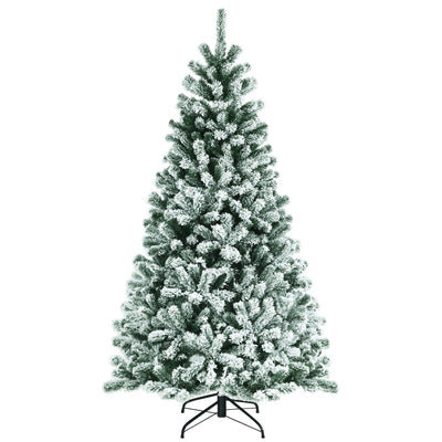 6/7/8 Feet Pre-lit Snow Flocked Christmas Tree with Metal Stand - Relaxacare