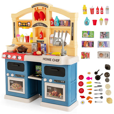 69 Pieces Kitchen Playset Toys with Realistic Lights and Sounds-Blue - Relaxacare