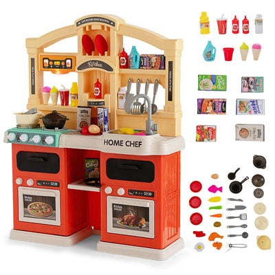 69 Pieces Kitchen Playset Toys with Realistic Lights and Sounds-Orange - Relaxacare