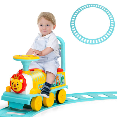 6V Electric Kids Ride On Train with 16 Pieces Tracks-Blue - Relaxacare