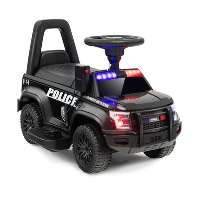 6V Kids Ride On Police Car with Real Megaphone and Siren Flashing Lights-Black - Relaxacare