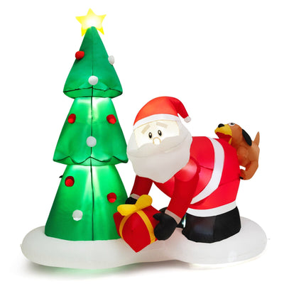 7 Feet Blowup Christmas Tree with Santa Claus Chased by Dog - Relaxacare