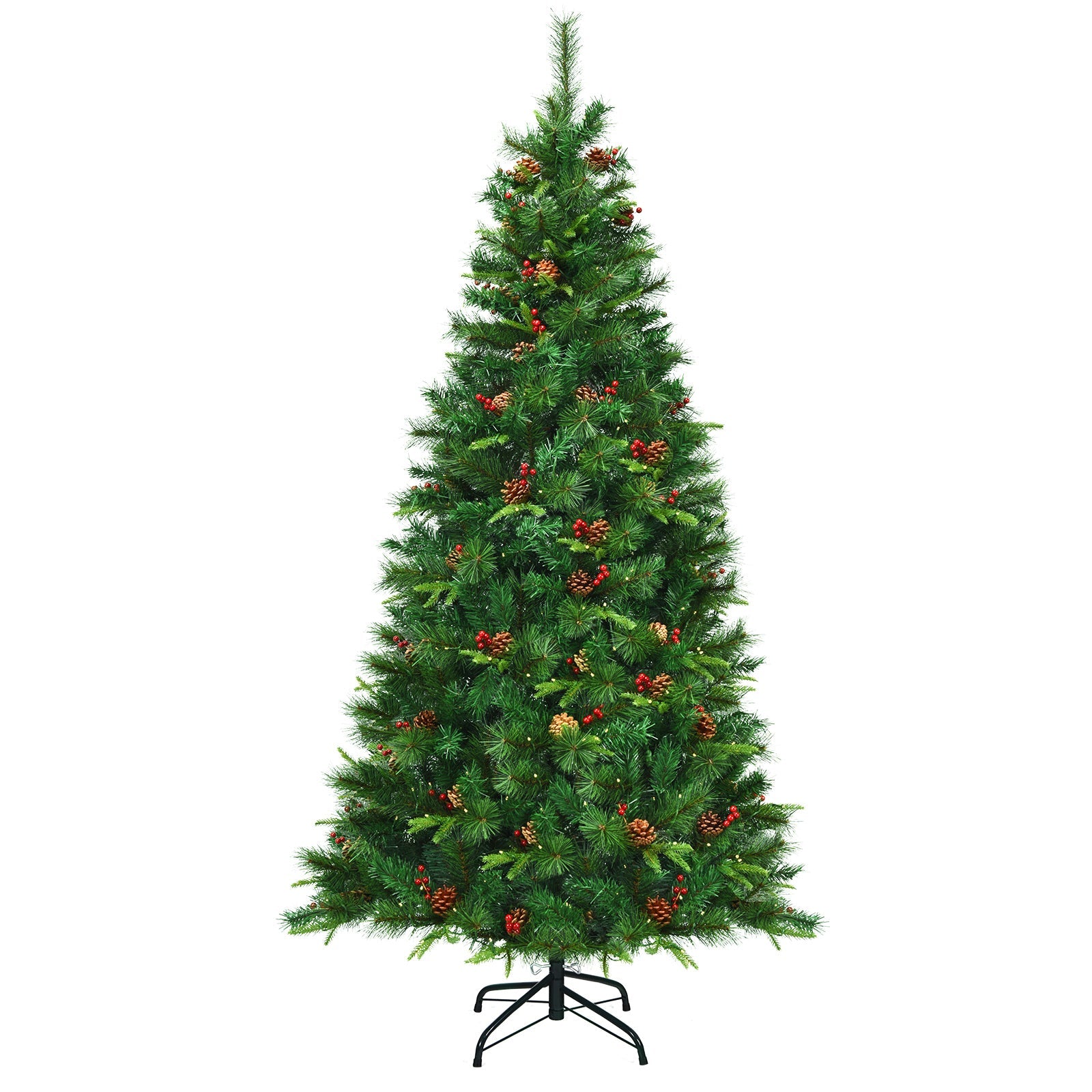 7 Feet Pre-lit Artificial Hinged Christmas Tree with LED Lights-7 ft