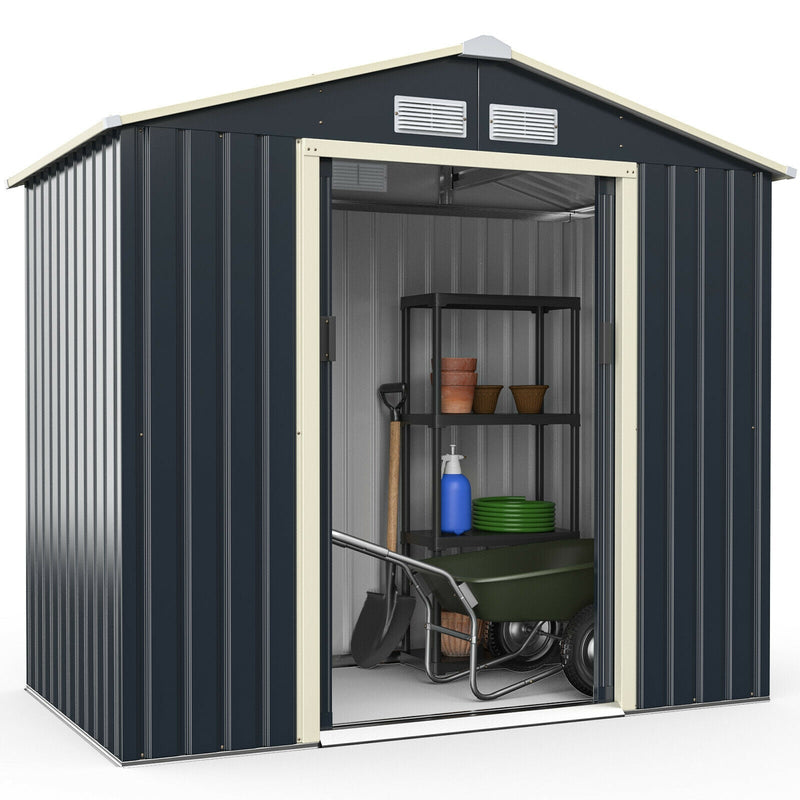 7 Feet X 4 Feet Metal Storage Shed with Sliding Double Lockable Doors-Gray - Relaxacare