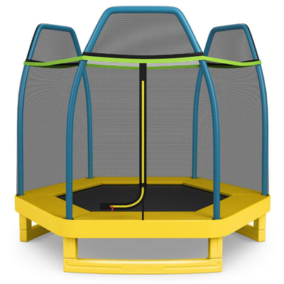 7 ft Kids Trampoline W/ Safety Enclosure Net-Yellow - Relaxacare