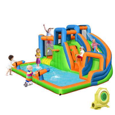7-in-1 Inflatable Giant Water Park Bouncer with Dual Climbing Walls and 735W Blower - Relaxacare
