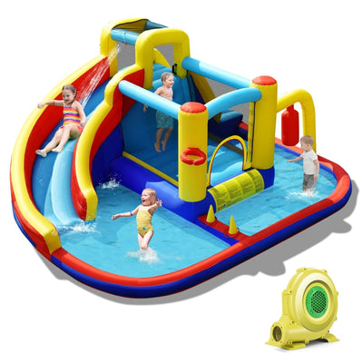 7-in-1 Inflatable Water Slide Water Park Kids Bounce Castle with 735W Air Blower - Relaxacare